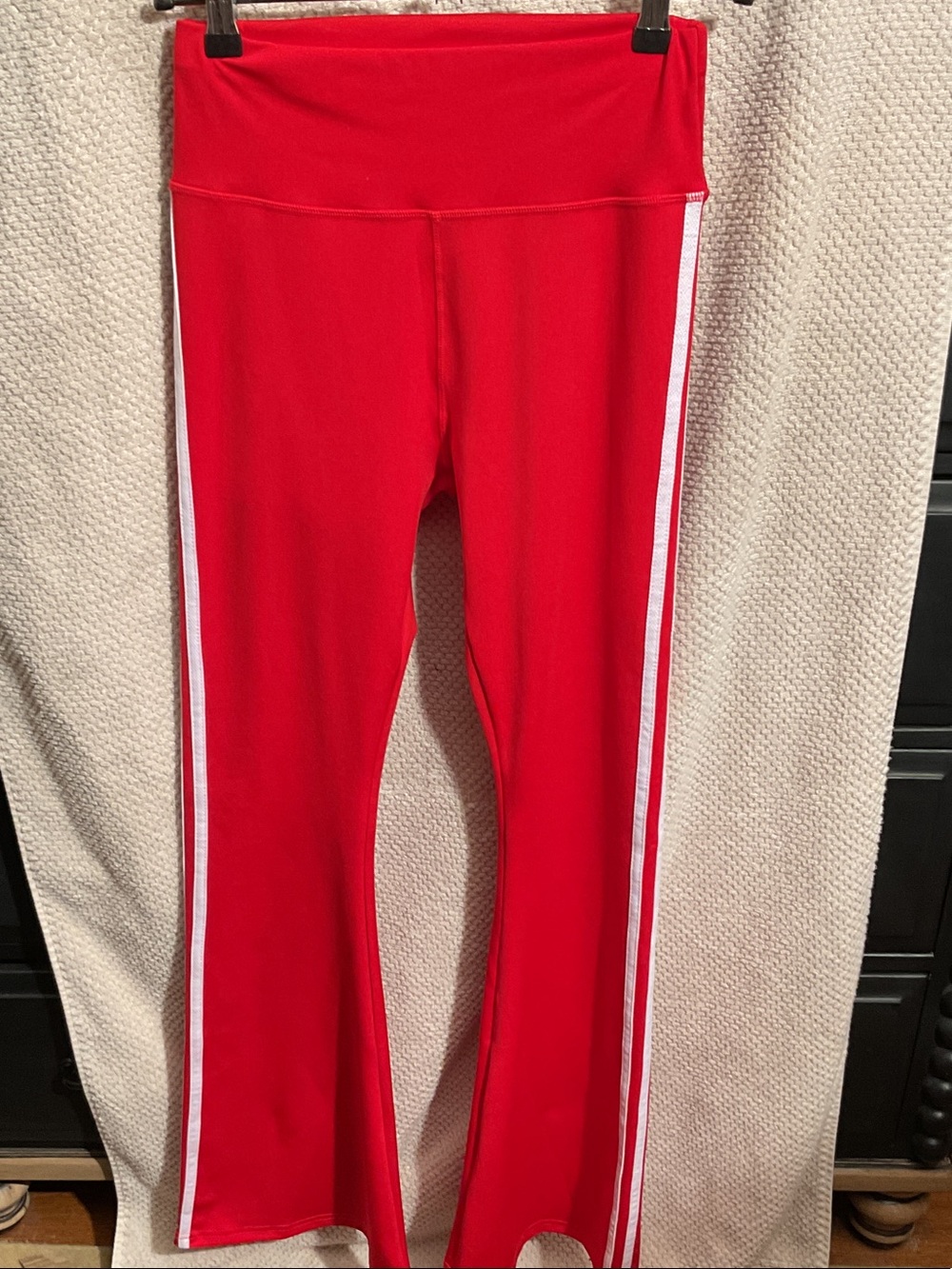 SHEIN Red Track Flare Pants with White Side Stripes